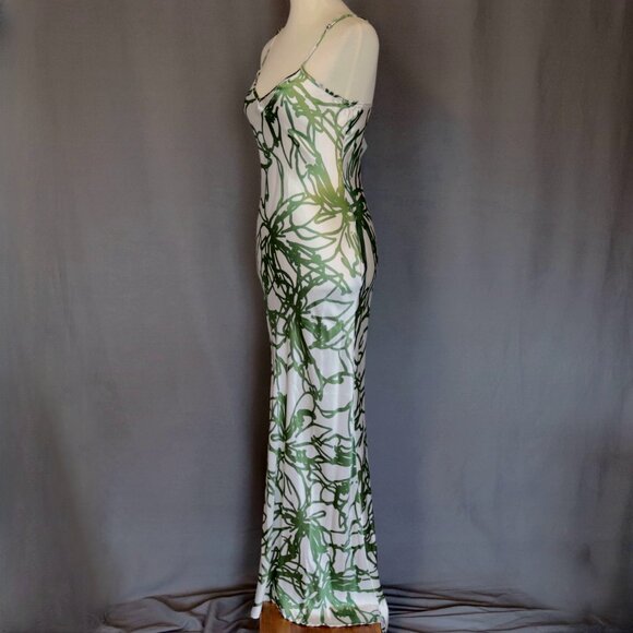 Q Dorit Sharon New XS Silk Mermaid Maxi Couture Dress White & Green - Picture 13 of 16